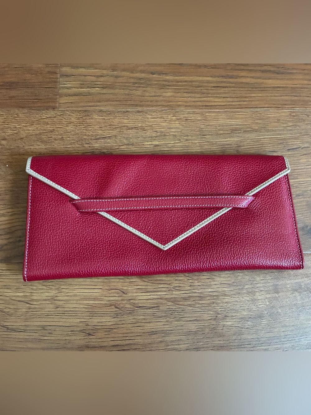 Tusk Red Pebbled Leather Envelope Clutch